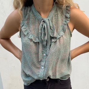 Tie-up ruffle button-down blouse
